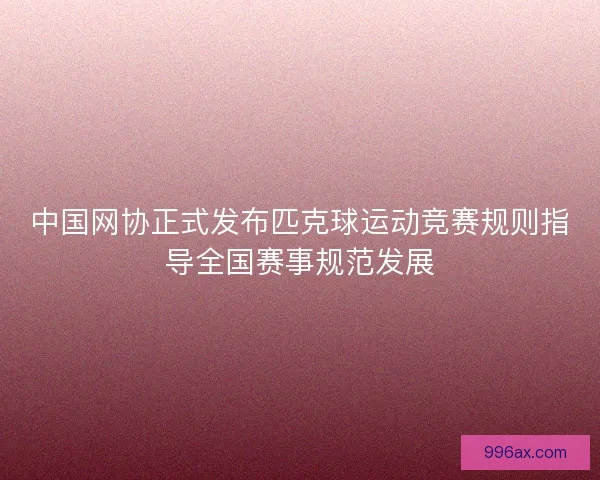 中国网协正式发布匹克球运动竞赛规则指导全国赛事规范发展
