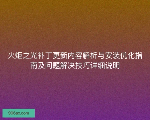 火炬之光补丁更新内容解析与安装优化指南及问题解决技巧详细说明